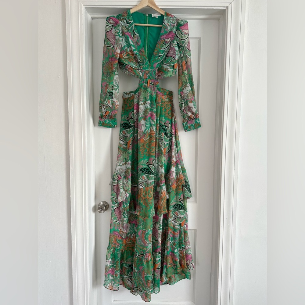 Tiered Floor Length Long Sleeve Cutout Dress sz sm